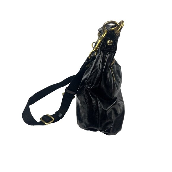 Coach Daisy Patent Leather Gloss Shoulder Bag Black Gold Zip Pendant - Picture 4 of 15